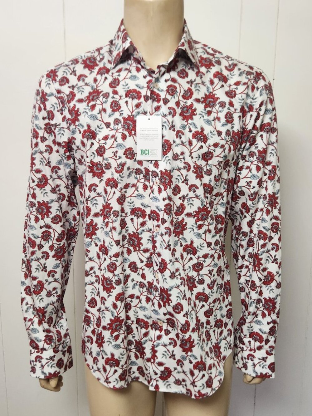 Hawes & Curtis shirt L men's cotton red flowers NWT